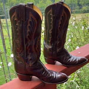 Tony Lama Cognac Lizard Western Boots Cowgirl Cowboy 8.5D